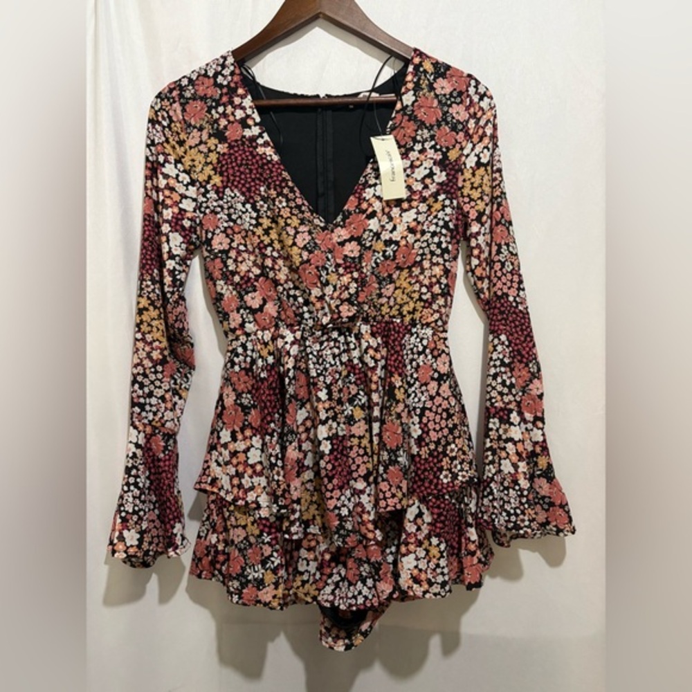 Boho Floral‎ Romper Long Sleeve Ruffle Festival Mini Dress XXS NWT